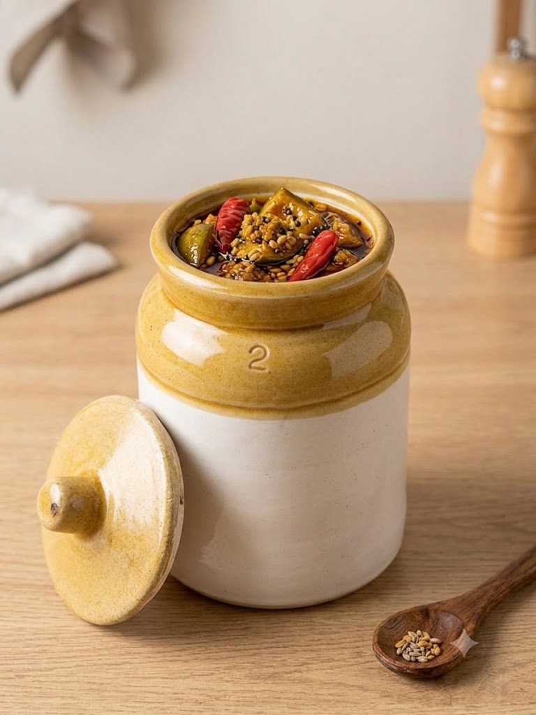 Barniwala 1000 ML Ceramic Storage Jar with Lid | Premium Cylindrical Kitchen Container for Pickle, Achar, Spices, Sugar, Tea, Coffee, Dry Fruits & Snacks | Stylish Pantry Organizer & Food Storage Canister