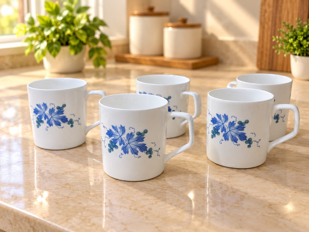 Clay Craft Coffee Cup Big 6 Pcs Set, 250 ML, Tea & Coffee Mugs with Blue Floral Design – Director 052