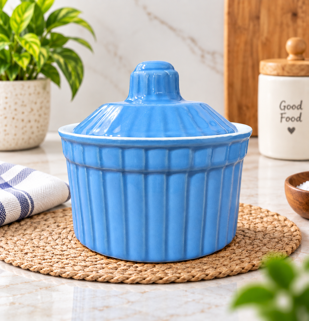 250 ML Ceramic Butter Pot with Lid | Pack of 3| Multipurpose Kitchen Storage Container for Butter, Ghee, Spreads & Condiments | Decorative Ceramic Food Storage Jar