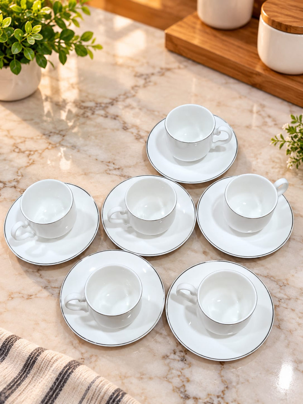 White Ceramic Tea Cup & Saucer Set of 6 | Elegant Coffee Cups with Matching Saucers | Premium Tableware Set for Tea, Coffee, Cappuccino & Hot Beverages