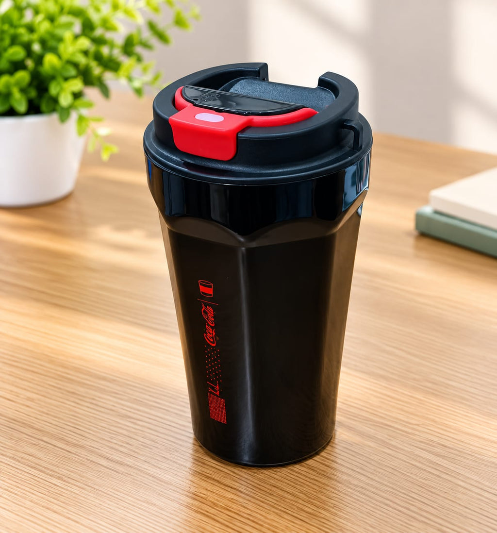 Barniwala Coffee Cup with Sipper Lid & Carry Strap, 1 Pc | Reusable Travel Coffee Mug | Portable Drinking Cup for Coffee, Tea, Cold Drinks & Beverages | Black
