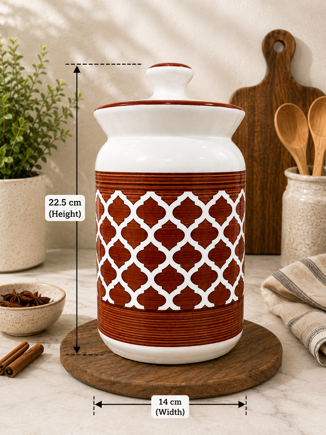 Barniwala 2000 ML Ceramic Cylindrical Storage Jar with Lid | Premium Large Kitchen Container for Pickle, Achar, Spices, Sugar, Tea, Coffee, Dry Fruits & Snacks | Stylish Pantry Organizer & Food Storage Canister