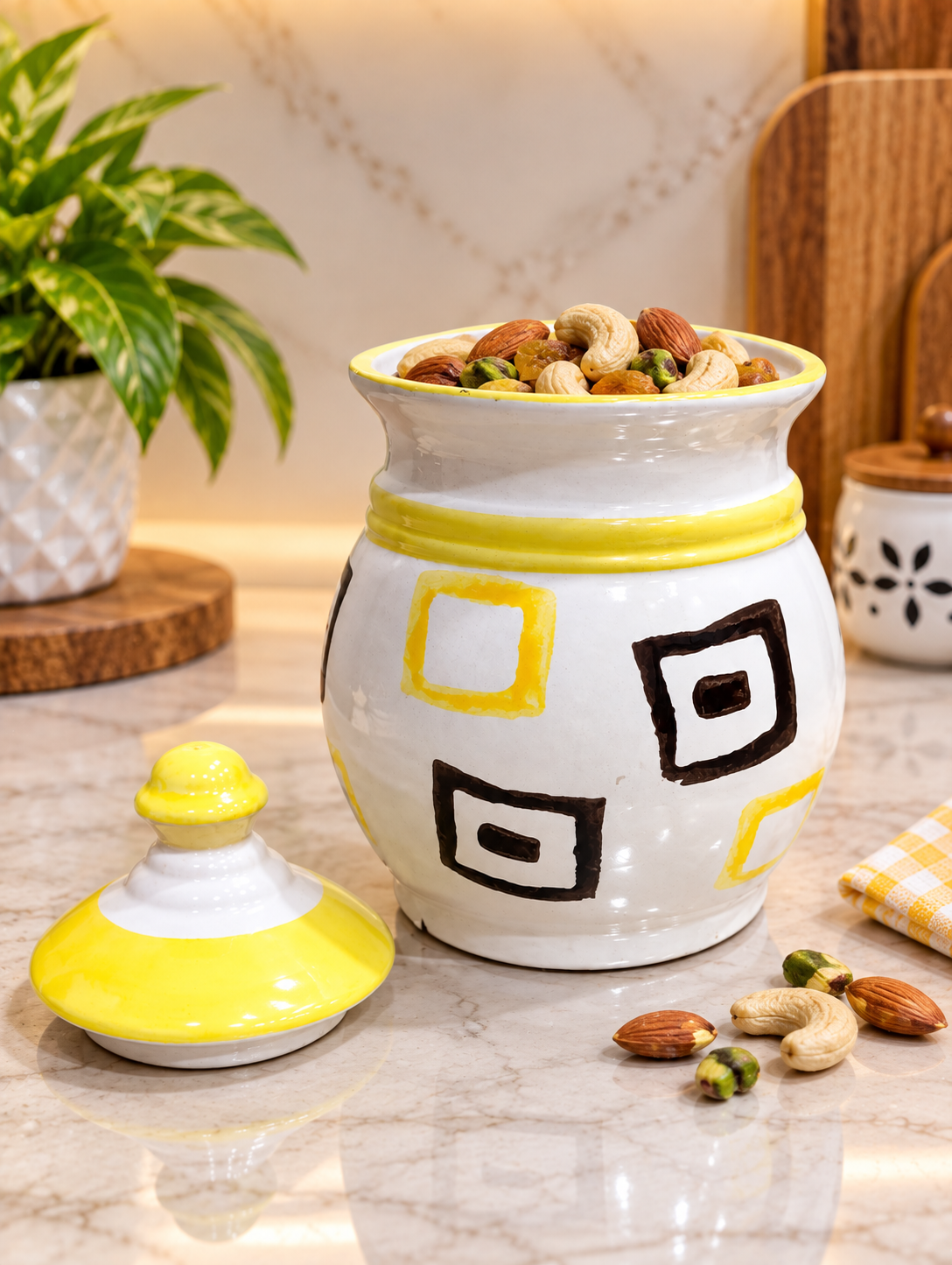Barniwala 250 ML Ceramic Bulb Storage Jar with Lid | Decorative Kitchen Container for Pickle, Achar, Spices, Sugar, Tea, Coffee, Dry Fruits & Snacks | Stylish Food Storage Canister