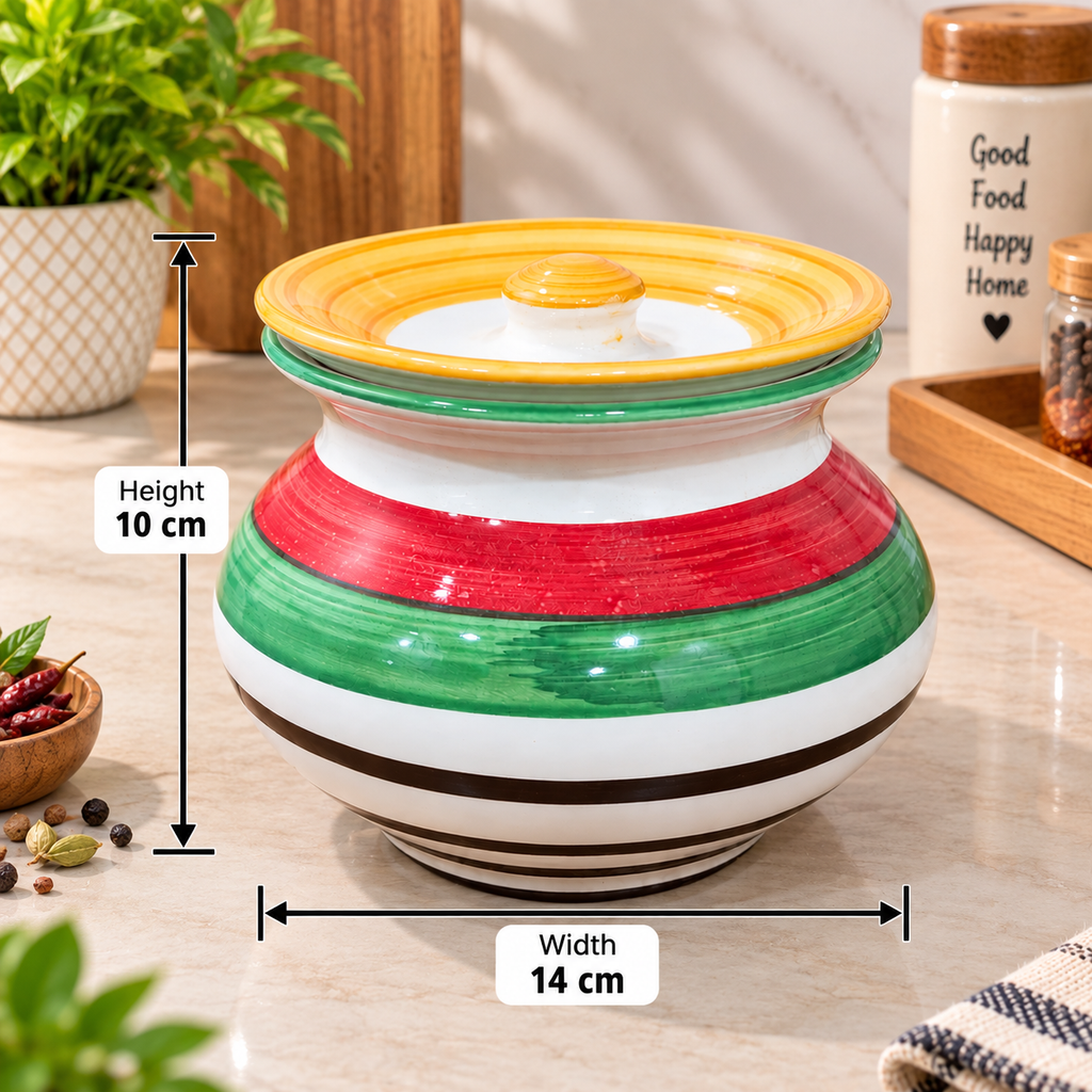 Barniwala 450 ML Ceramic Handi Loota Storage Jar with Lid | Traditional Indian Handi Design Kitchen Container for Pickle, Achar, Spices, Sugar, Tea, Coffee, Dry Fruits & Snacks | Decorative Pantry Organizer
