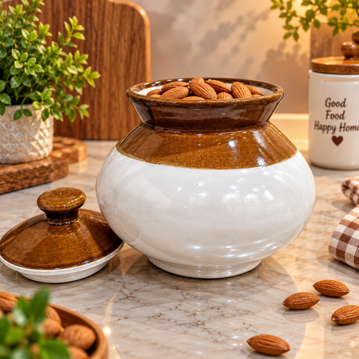 Barniwala 2 KG Ceramic Loota Handi Storage Jar with Lid | Large Decorative Kitchen Container for Pickle, Achar, Spices, Sugar, Tea, Coffee, Dry Fruits & Snacks | Traditional Ceramic Food Storage Canister