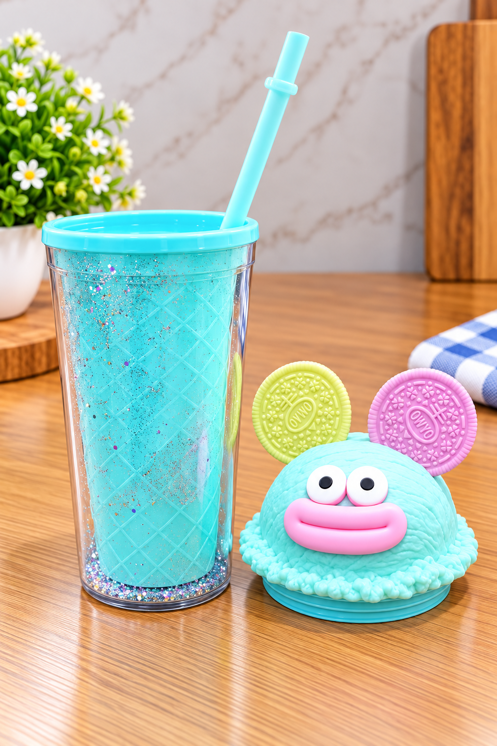 Barniwala Ice Cream Sipper Bottle for Kids, Cute Cartoon Character Water Bottle with Straw & Fun Lid, Reusable Drinking Bottle for School, Travel & Home