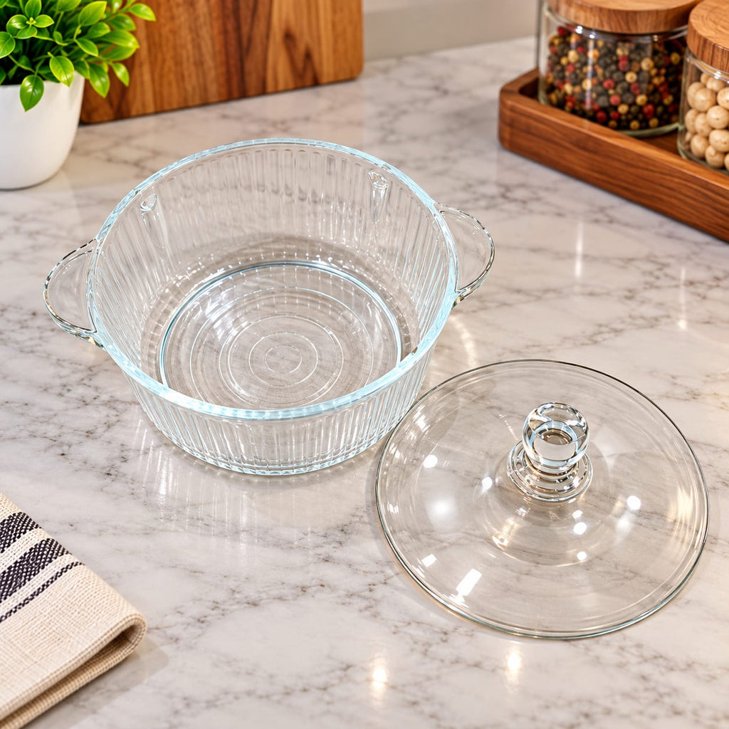 Barniwala Crystal Glass Pot with Lid, 1 Pc | Elegant Transparent Kitchen Storage Container | Multipurpose Serving & Storage Jar for Dry Fruits, Snacks, Sweets, Sugar & More