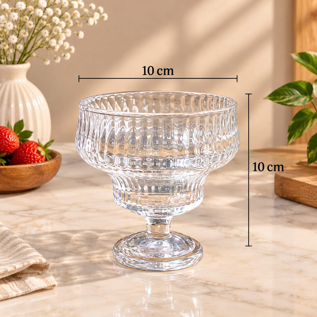 YUJING Glass Dessert Bowls Set of 3 | Elegant Ribbed Crystal Glass Ice Cream & Pudding Bowls | Dessert Cups for Ice Cream, Mousse, Custard, Fruit, Snacks & Sweets | Stylish Serving Bowls for Home & Parties