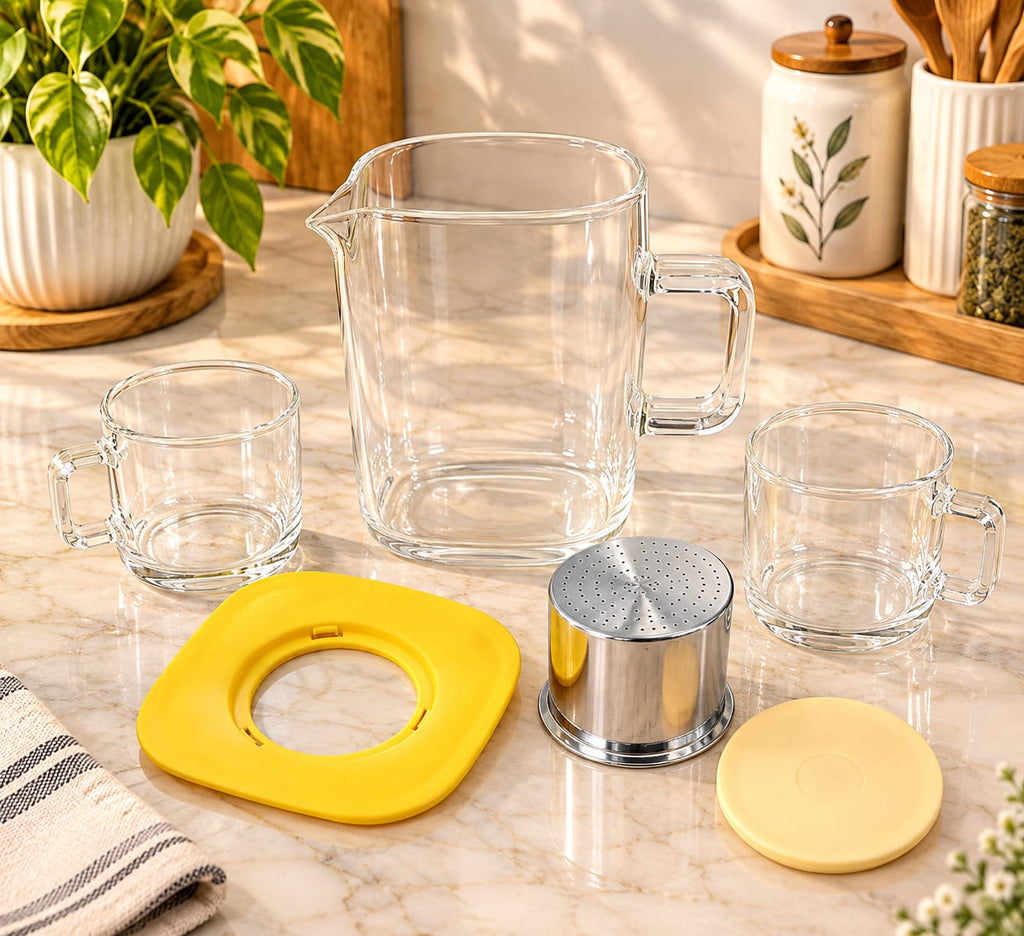 Barniwala Borosilicate Glass Coffee Mugs Set of 6 | Transparent Heat Resistant Glass Cups with Handles | Premium Tea, Coffee, Milk & Beverage Cups for Home, Kitchen, Office & Café