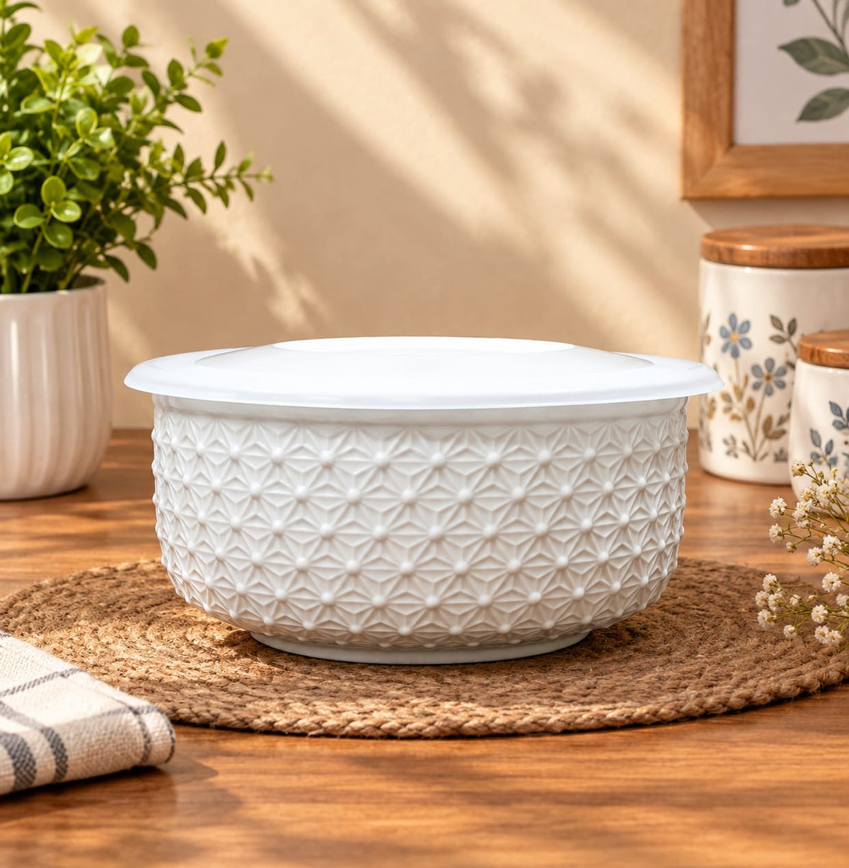 Barniwala Airtight Storage Bowl with Lid, Premium White Decorative Kitchen Container | Multipurpose Food Storage Bowl for Dry Fruits, Nuts, Snacks, Cookies, Sweets & Leftovers | Elegant Pantry Organizer