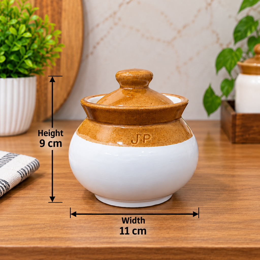 300 ML Ceramic Handi Lota Storage Jar with Lid | Traditional Indian Matka Style Kitchen Container | Multipurpose Decorative Jar for Dry Fruits, Spices & Snacks | Pack of 2