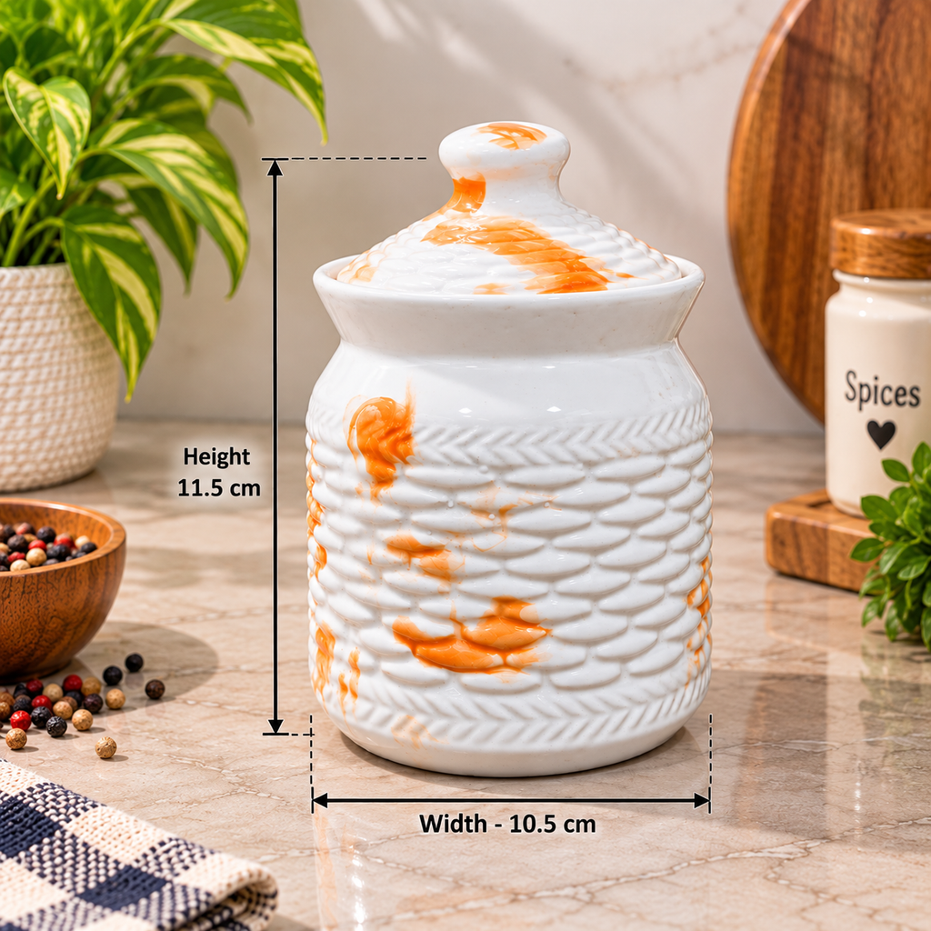 Barniwala 500 ML Ceramic Cutting Storage Jar with Lid | Premium Decorative Kitchen Container for Pickle, Achar, Spices, Sugar, Tea, Coffee, Dry Fruits & Snacks | Stylish Pantry Organizer