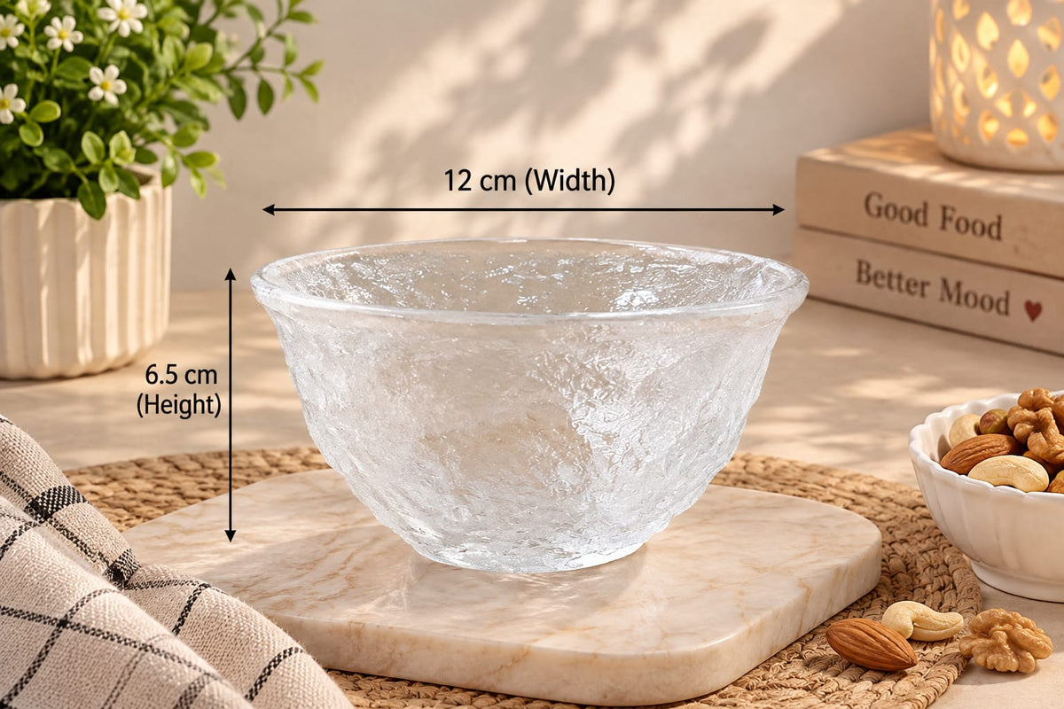 Cool Summer Glacier Glass Bowls Set of 2 | Elegant Textured Glass Serving Bowls for Ice Cream, Desserts, Fruits, Snacks & Salads | Stylish Crystal Look Bowls for Kitchen, Dining & Parties