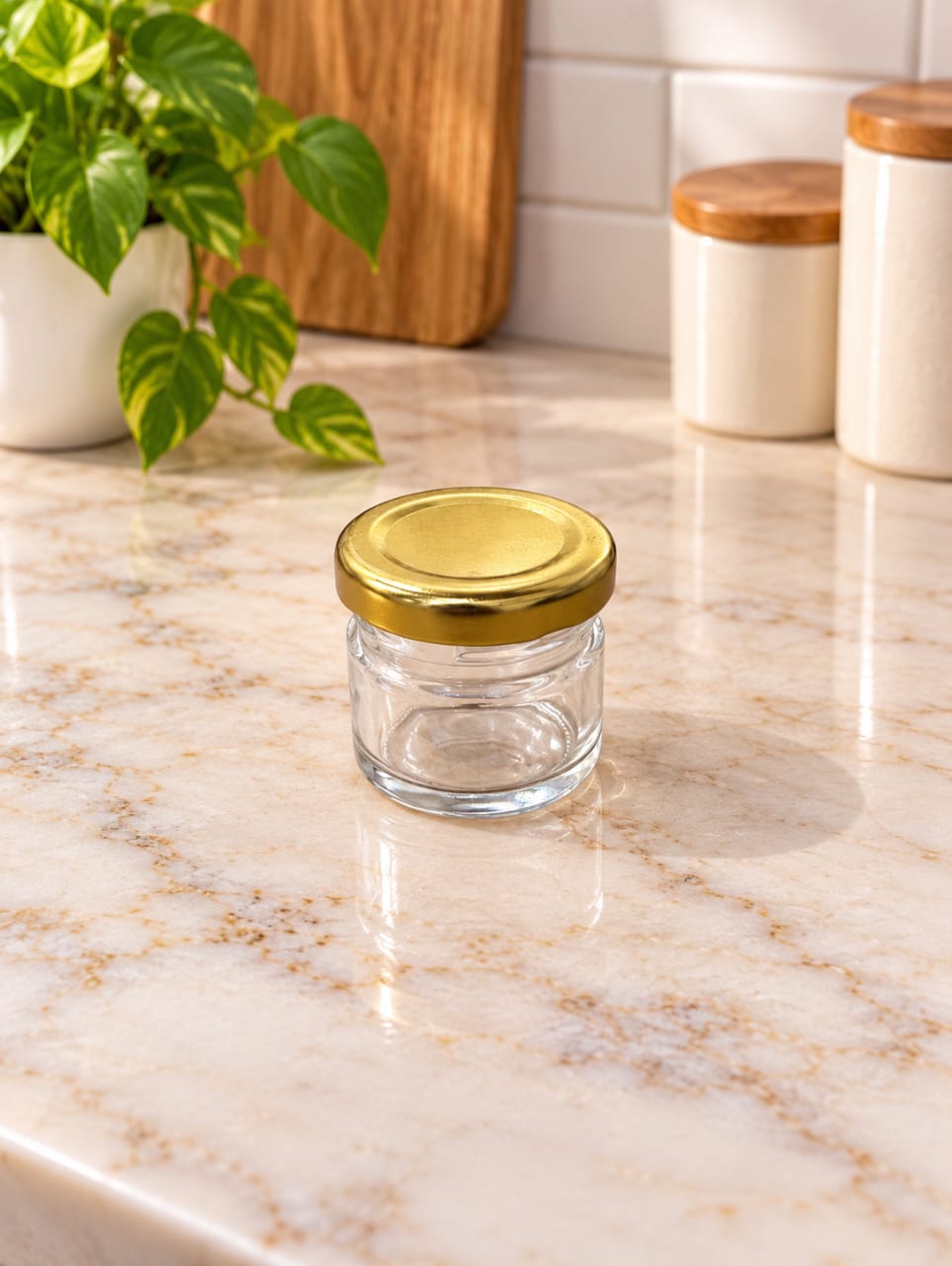 30 ML Cylindrical Glass Jars with Golden Metal Lid, Set of 12 | Mini Clear Glass Storage Containers for Spices, Dry Fruits, Honey, Candles, Crafts & Kitchen Use