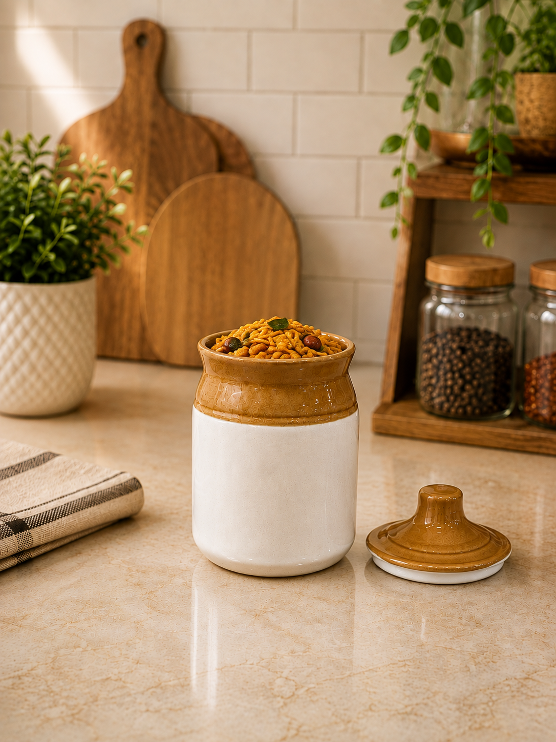 Barniwala 150 ML Ceramic Cylindrical Storage Jar with Lid | Premium Mini Kitchen Container for Pickle, Achar, Spices, Sugar, Tea, Coffee, Dry Fruits & Snacks | Stylish Pantry Organizer & Food Storage Canister