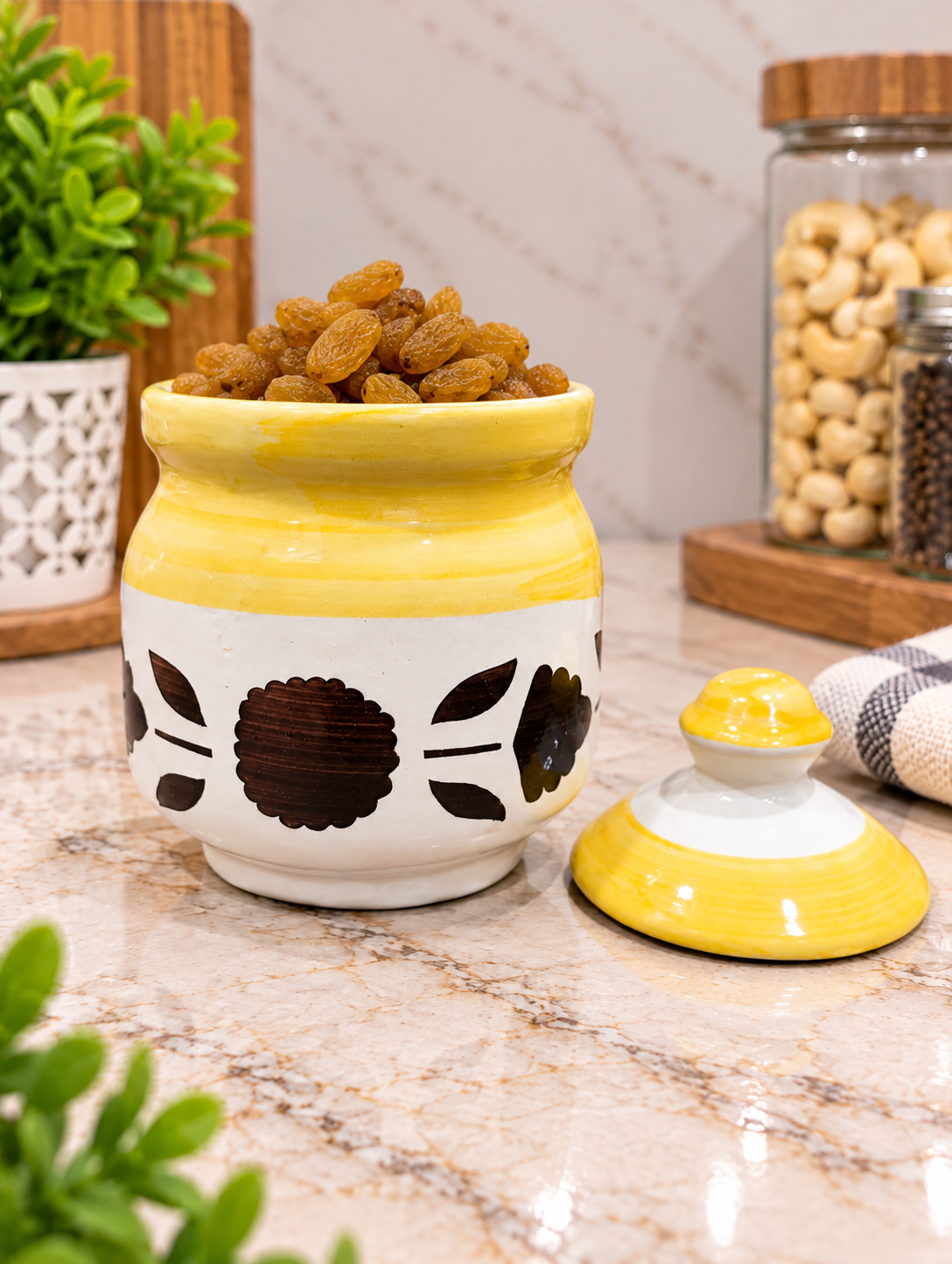Barniwala 100 ML Ceramic Pickle Handi Jar with Lid | Mini Decorative Kitchen Storage Container for Pickle, Achar, Chutney, Spices, Masala & Condiments | Traditional Handi Style Food Storage Pot