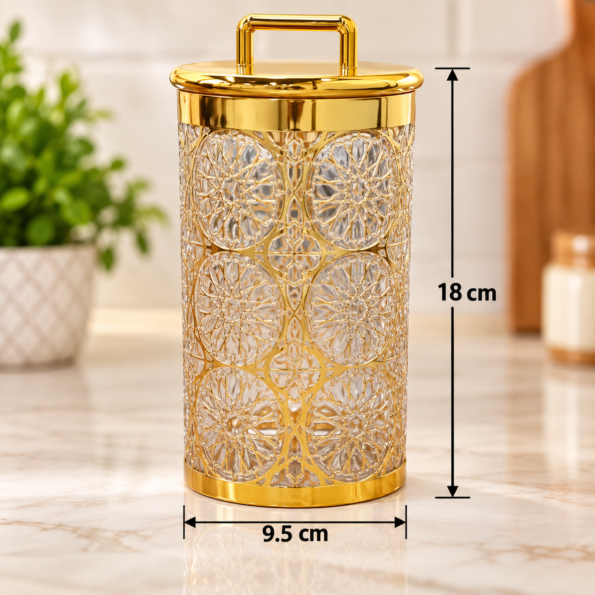 Barniwala Deluxe Gold Canister with Premium Decorative Design & Lid | Elegant Kitchen Storage Container for Dry Fruits, Snacks, Tea, Coffee, Sugar & Spices | Stylish Food Storage Jar for Home & Dining