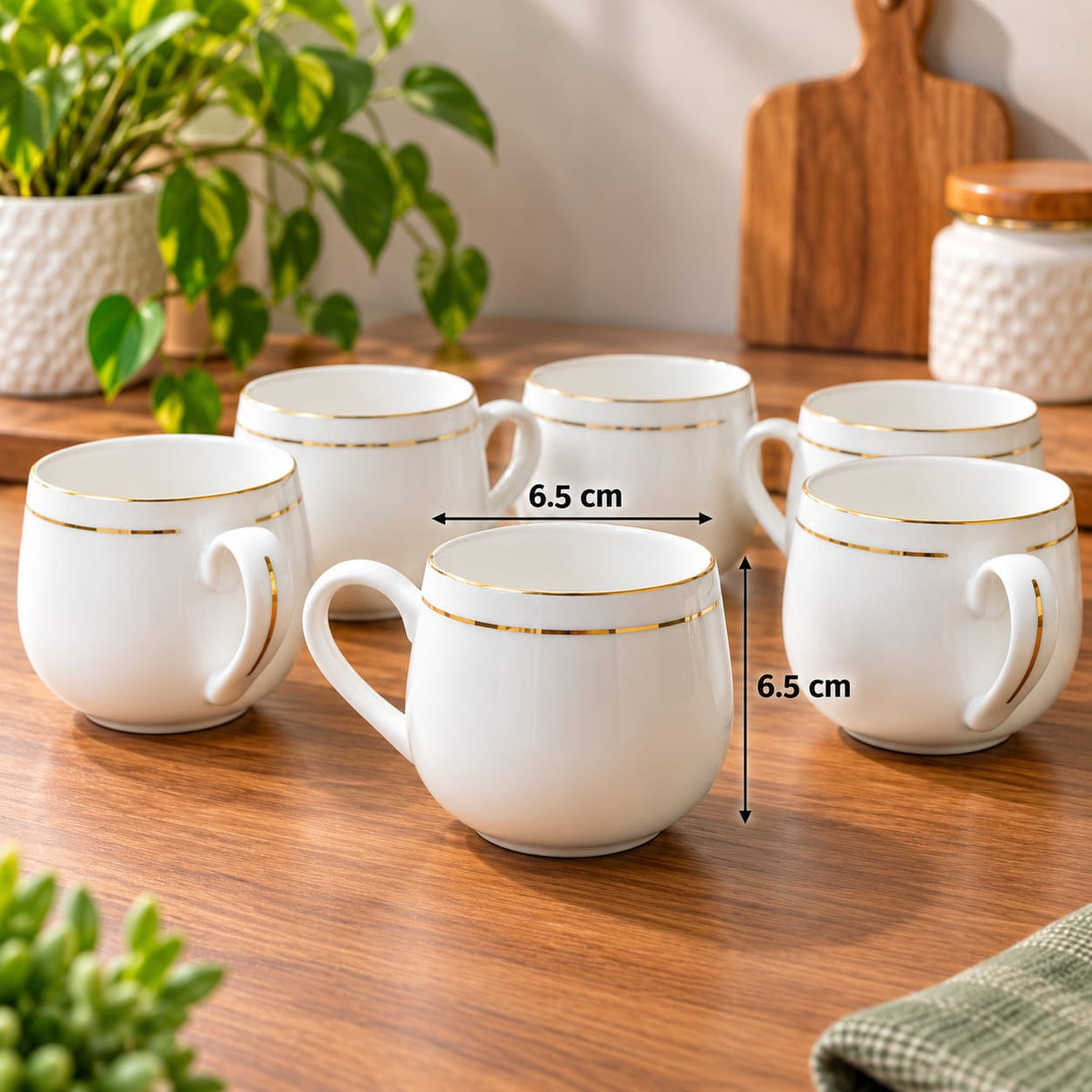 BHARAT CUP SET 6 PCS ANICA – GOLD LINE 200 ML | Premium White Ceramic Tea & Coffee Cups | Elegant Gold Rim Design | Cups Set for Home, Office & Gifting