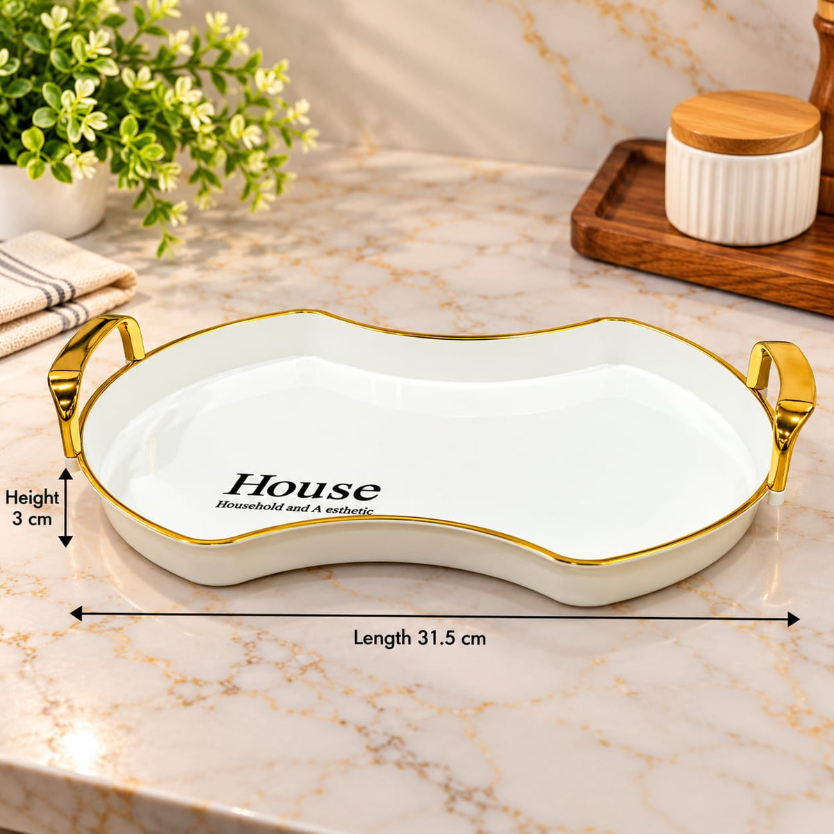 Acrylic Serving Tray Set of 3 | Premium Decorative Serving Platters with Golden Handles & Elegant Design | Multipurpose Food Serving Tray for Snacks, Sweets, Dry Fruits, Tea & Coffee