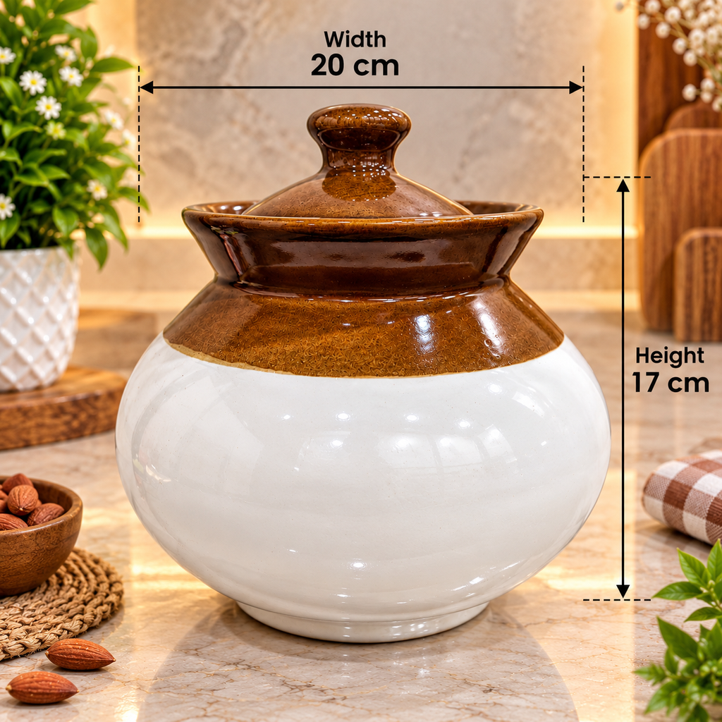 Barniwala 2 KG Ceramic Loota Handi Storage Jar with Lid | Large Decorative Kitchen Container for Pickle, Achar, Spices, Sugar, Tea, Coffee, Dry Fruits & Snacks | Traditional Ceramic Food Storage Canister