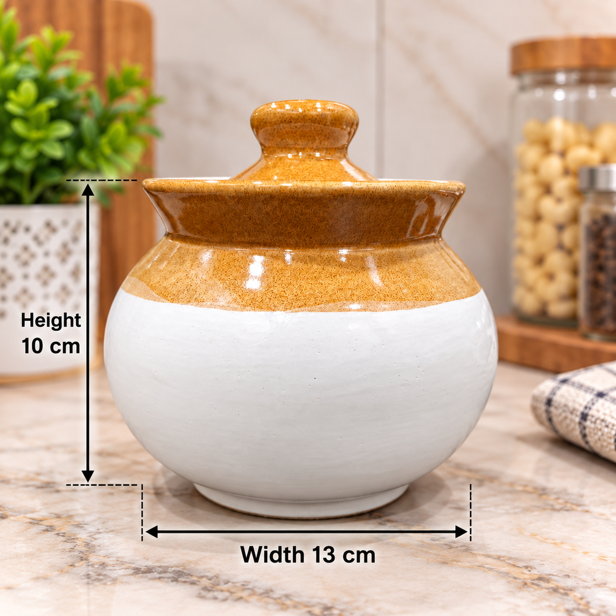 Barniwala 350 ML Ceramic Loota Handi Storage Jar with Lid | Traditional & Decorative Kitchen Container for Pickle, Achar, Spices, Sugar, Tea, Coffee, Dry Fruits & Snacks | Food Storage Pot