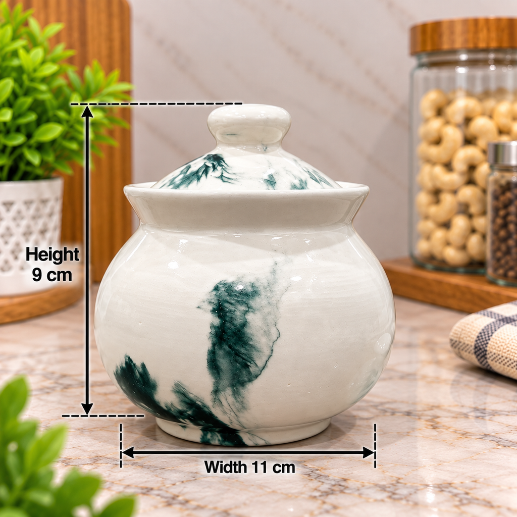 Barniwala 250 ML Ceramic Marble Handi Jar with Lid | Premium Decorative Kitchen Storage Container for Pickle, Achar, Spices, Sugar, Tea, Coffee, Dry Fruits & Snacks | Traditional Handi Style Food Storage Pot