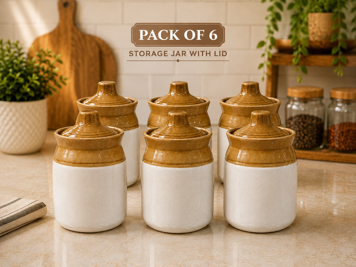 Barniwala 150 ML Ceramic Cylindrical Storage Jar with Lid | Premium Mini Kitchen Container for Pickle, Achar, Spices, Sugar, Tea, Coffee, Dry Fruits & Snacks | Stylish Pantry Organizer & Food Storage Canister