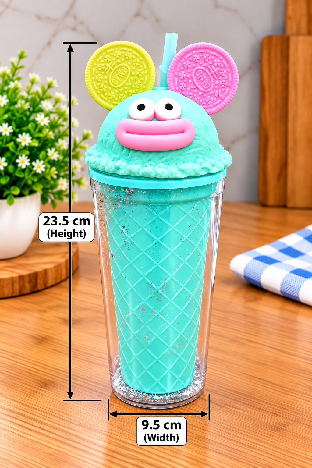 Barniwala Ice Cream Sipper Bottle for Kids, Cute Cartoon Character Water Bottle with Straw & Fun Lid, Reusable Drinking Bottle for School, Travel & Home