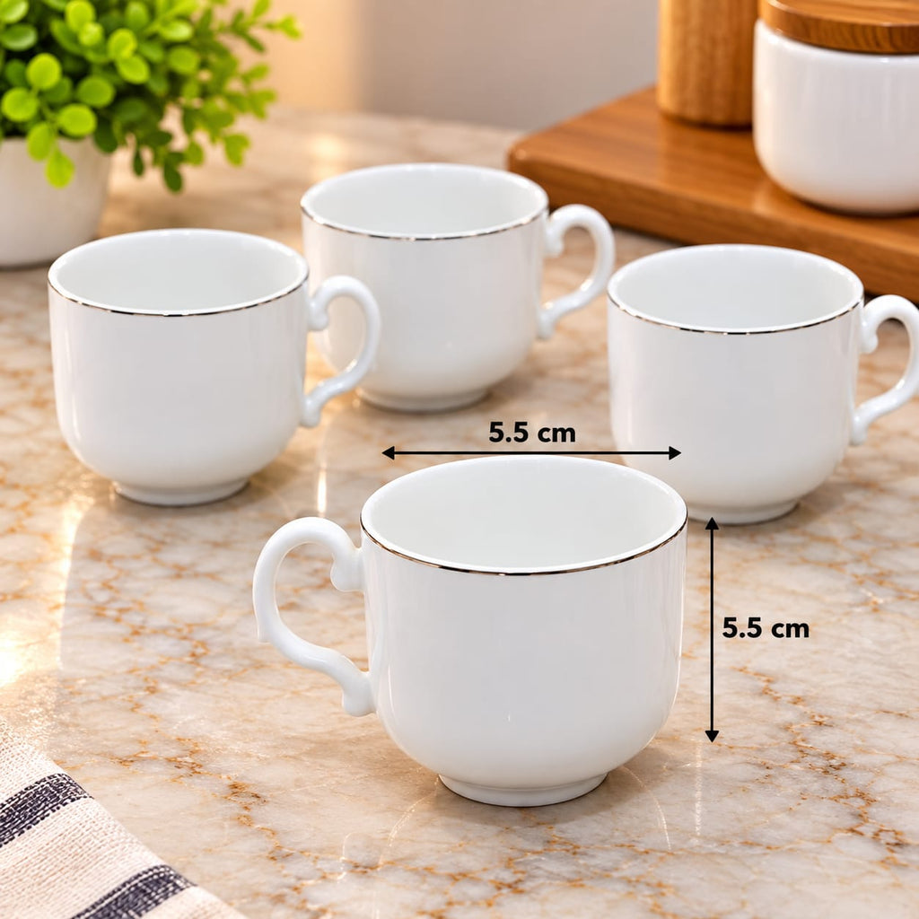 White Ceramic Tea Cup & Saucer Set of 6 | Elegant Coffee Cups with Matching Saucers | Premium Tableware Set for Tea, Coffee, Cappuccino & Hot Beverages