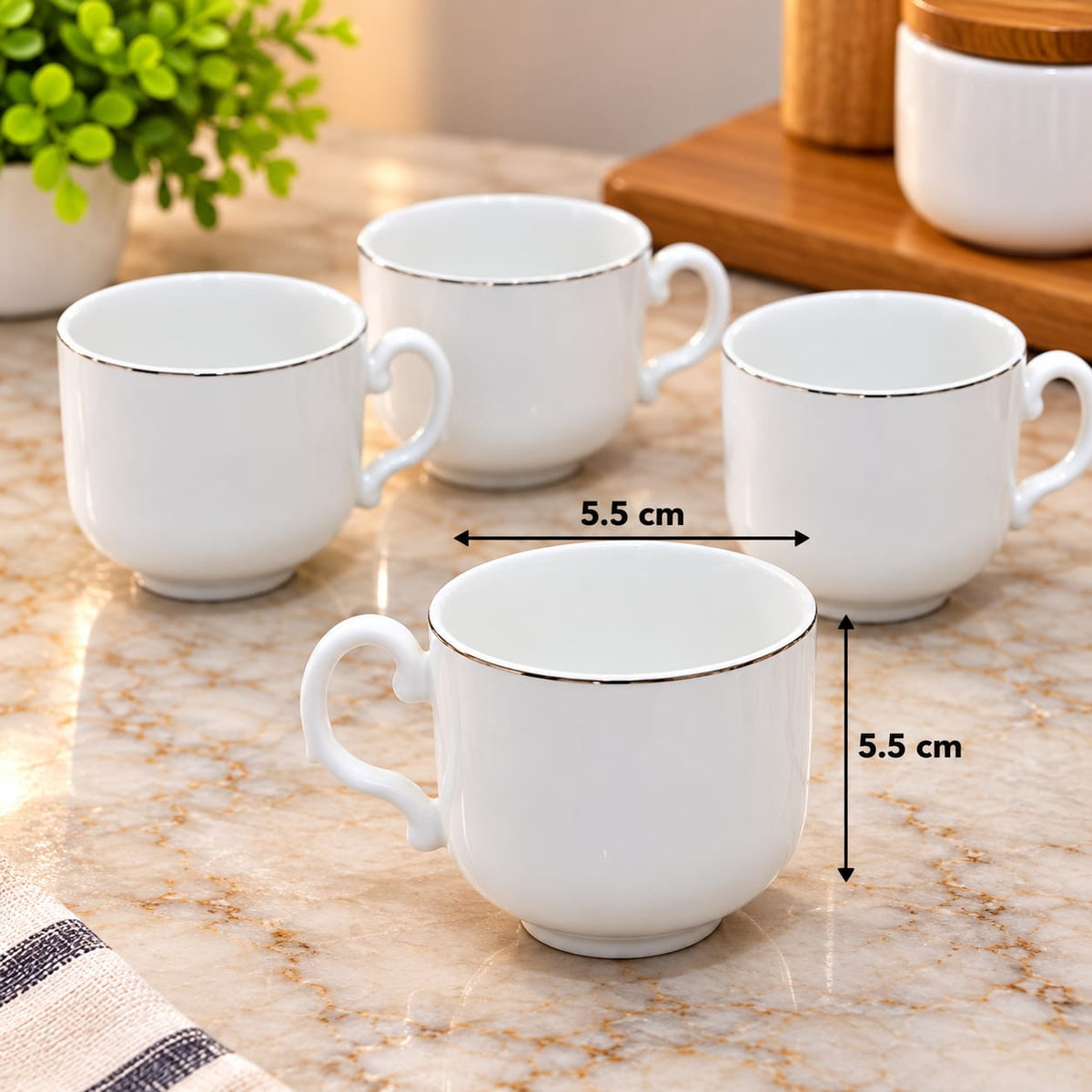 White Ceramic Tea Cup & Saucer Set of 6 | Elegant Coffee Cups with Matching Saucers | Premium Tableware Set for Tea, Coffee, Cappuccino & Hot Beverages