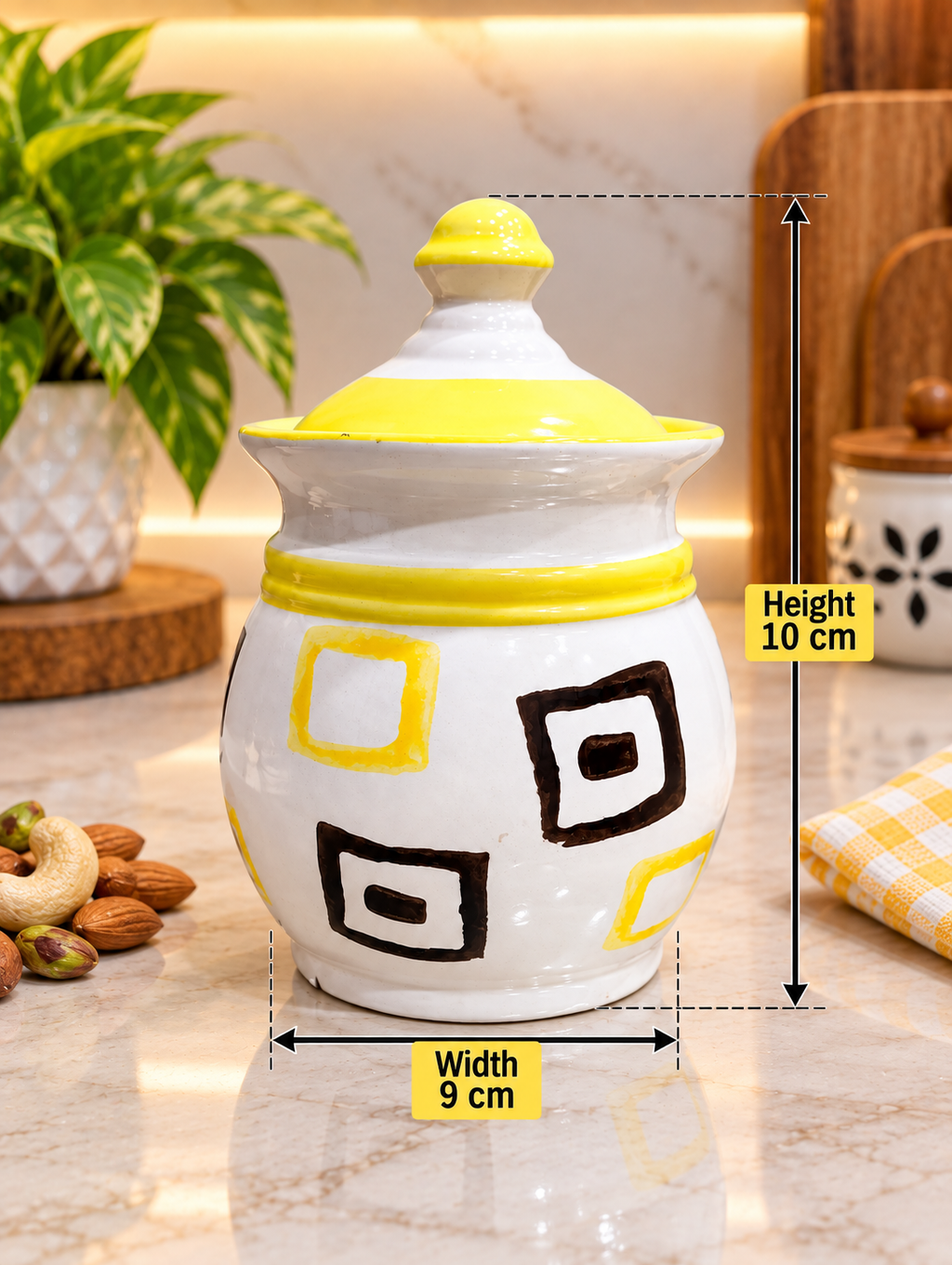 Barniwala 250 ML Ceramic Bulb Storage Jar with Lid | Decorative Kitchen Container for Pickle, Achar, Spices, Sugar, Tea, Coffee, Dry Fruits & Snacks | Stylish Food Storage Canister