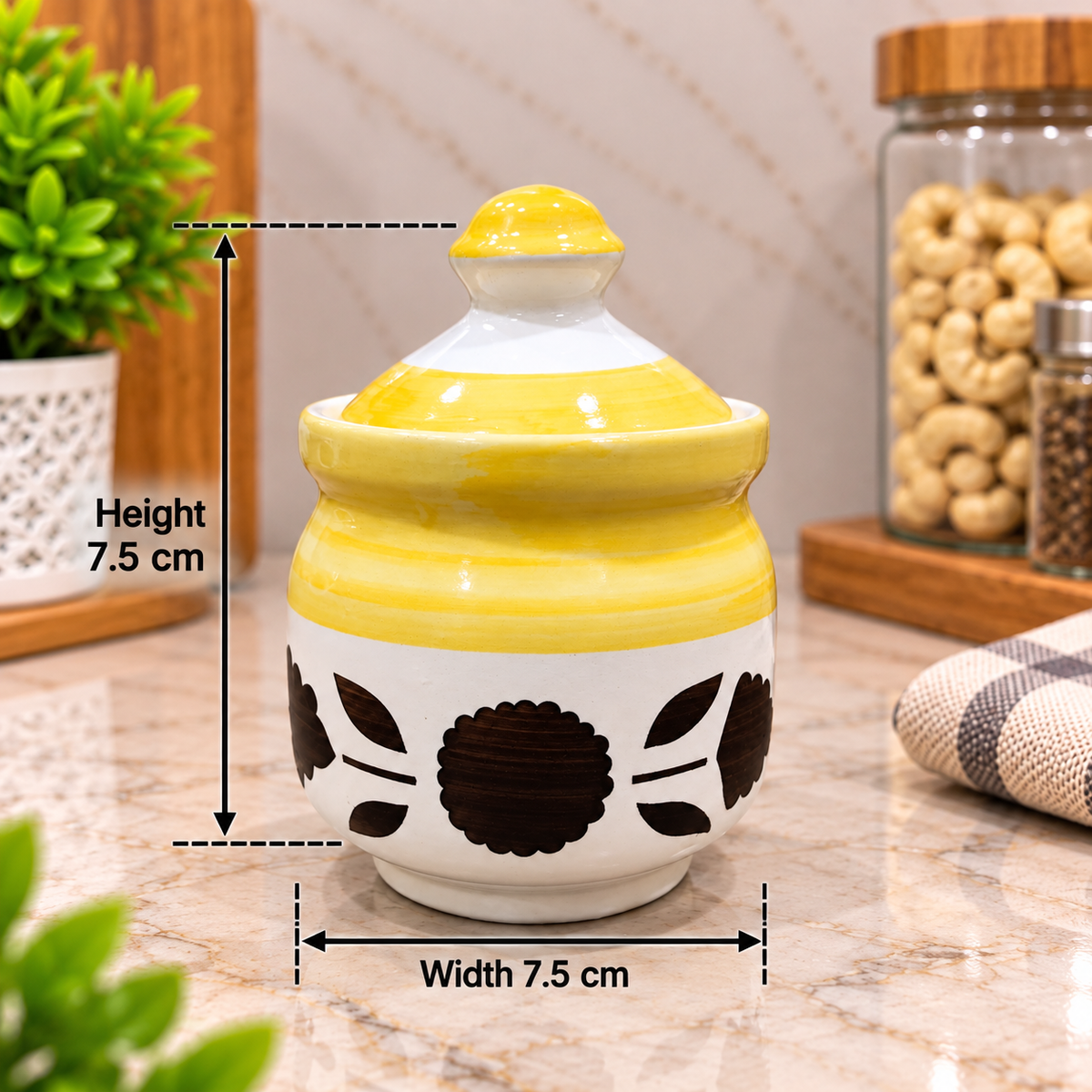 Barniwala 100 ML Ceramic Pickle Handi Jar with Lid | Mini Decorative Kitchen Storage Container for Pickle, Achar, Chutney, Spices, Masala & Condiments | Traditional Handi Style Food Storage Pot