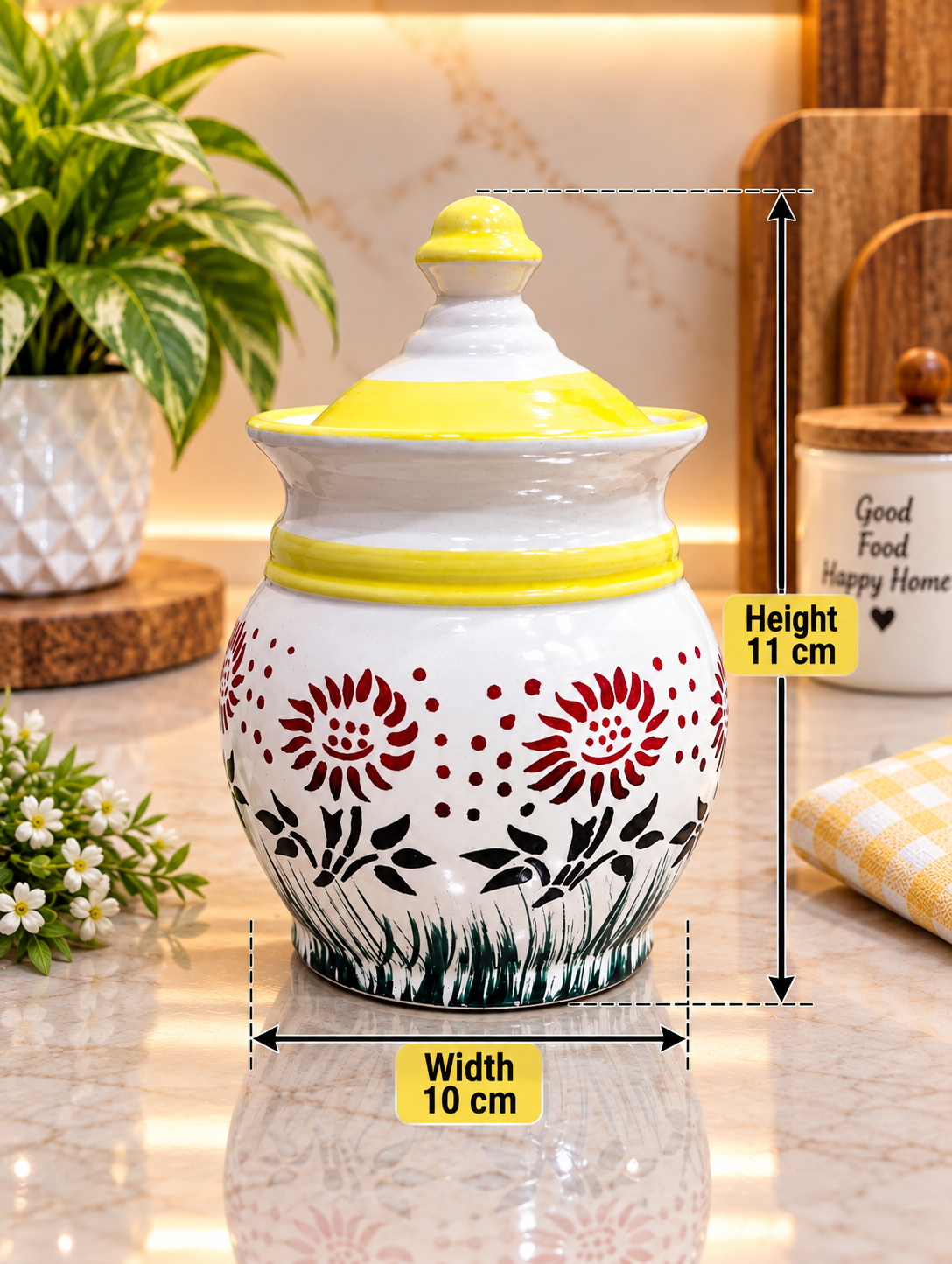 Barniwala 500 ML Ceramic Bulb Storage Jar with Lid | Decorative Kitchen Container for Pickle, Achar, Spices, Sugar, Tea, Coffee, Dry Fruits & Snacks | Stylish Food Storage Canister