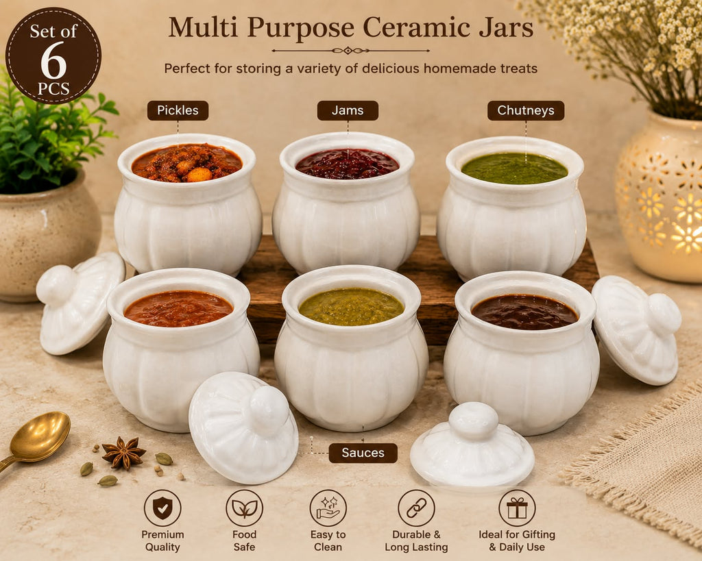 Barniwala Ceramic Tamatar Handi Loota Storage Jar with Lid | Cute & Stylish Kitchen Container for Spices, Sugar, Tea, Coffee, Dry Fruits & Snacks | Decorative Food Storage Organizer
