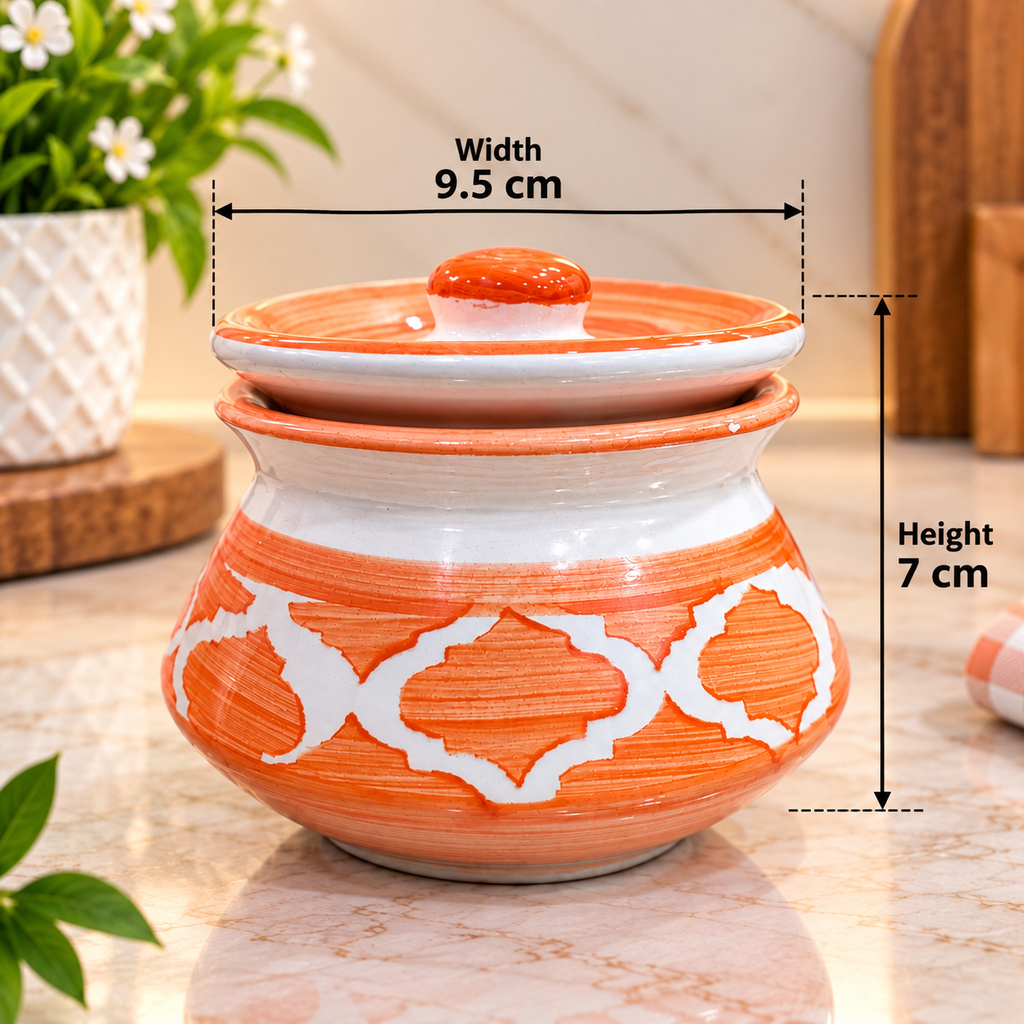 Barniwala 150 ML Ceramic Fancy Handi Storage Jar with Lid, Pack of 4 | Decorative Mini Kitchen Container for Pickle, Achar, Spices, Sugar, Tea, Coffee & Dry Fruits | Traditional Ceramic Food Storage Canister