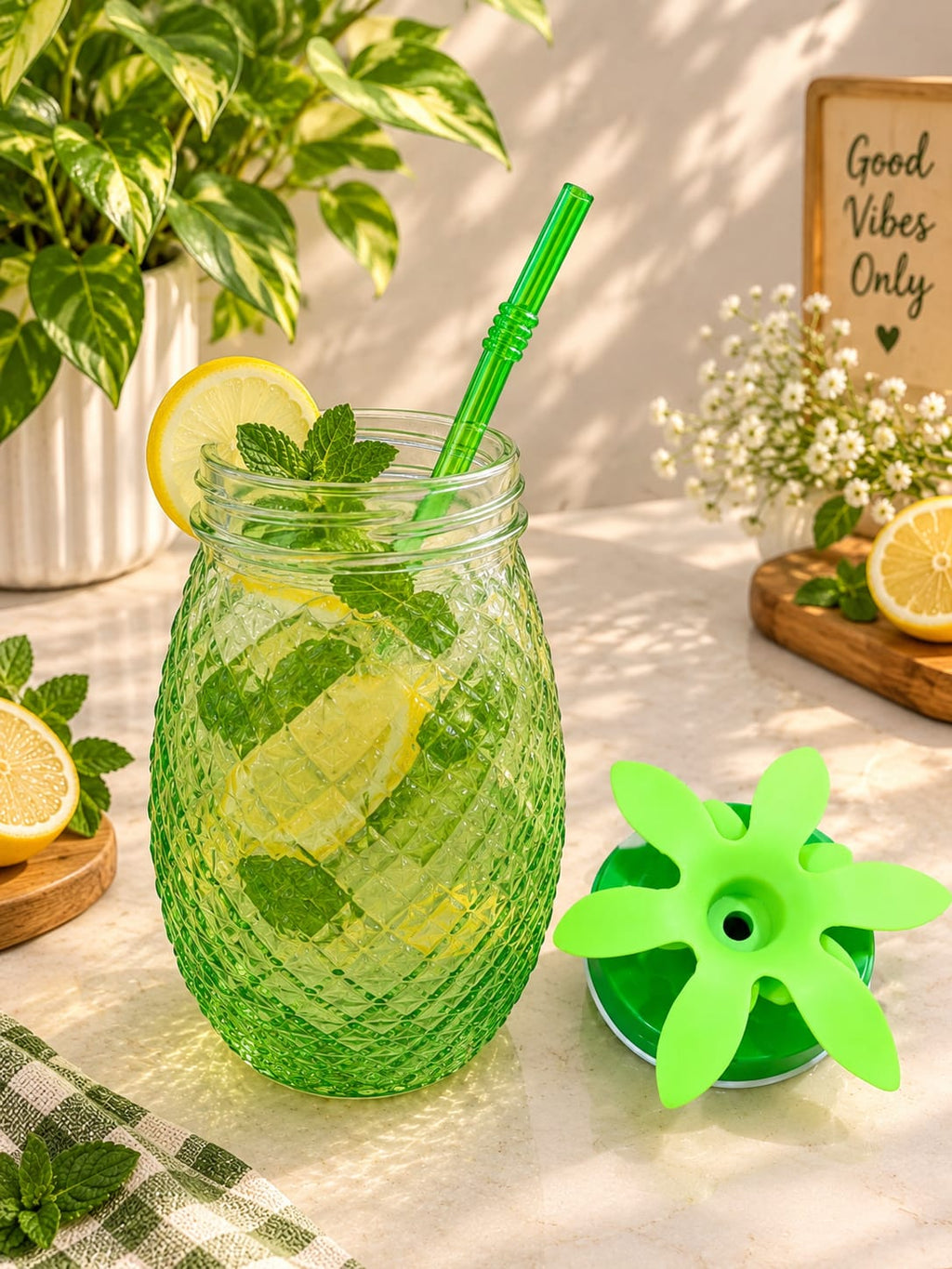 Barniwala 1 Pc Mason Jar with Lid | Glass Storage & Drinking Jar | Multipurpose Glass Jar for Juice, Water, Milk, Smoothies, Cold Coffee & Beverages | Kitchen & Home Use