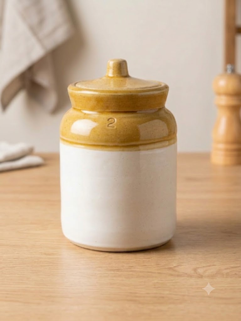 Barniwala 1000 ML Ceramic Storage Jar with Lid | Premium Cylindrical Kitchen Container for Pickle, Achar, Spices, Sugar, Tea, Coffee, Dry Fruits & Snacks | Stylish Pantry Organizer & Food Storage Canister