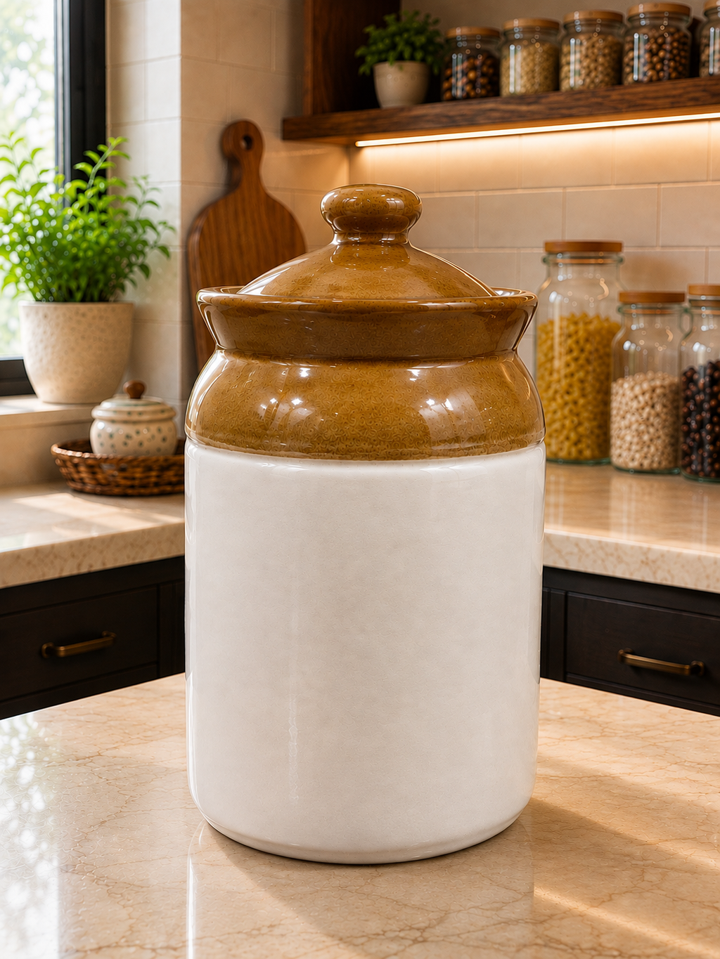 Barniwala 500 ML Ceramic Cylindrical Storage Jar with Lid | Premium Kitchen Container for Pickle, Achar, Spices, Sugar, Tea, Coffee, Dry Fruits & Snacks | Stylish Pantry Organizer & Food Storage Canister