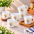 Cello Stella Tree of Life Cup Set of 6, 100 ML Each | White Printed Tea Cups with Elegant Golden Tree Design | Small Cups for Tea, Coffee, Milk and Beverage Serving