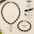 Stainless Steel Black Beaded Necklace and Bracelet Set for Men, 30 cm Necklace Length, 8 mm Beads, Silver Blade Shape Pendant | Stylish Gothic Fashion Jewellery Set for Party Wear & Gifting
