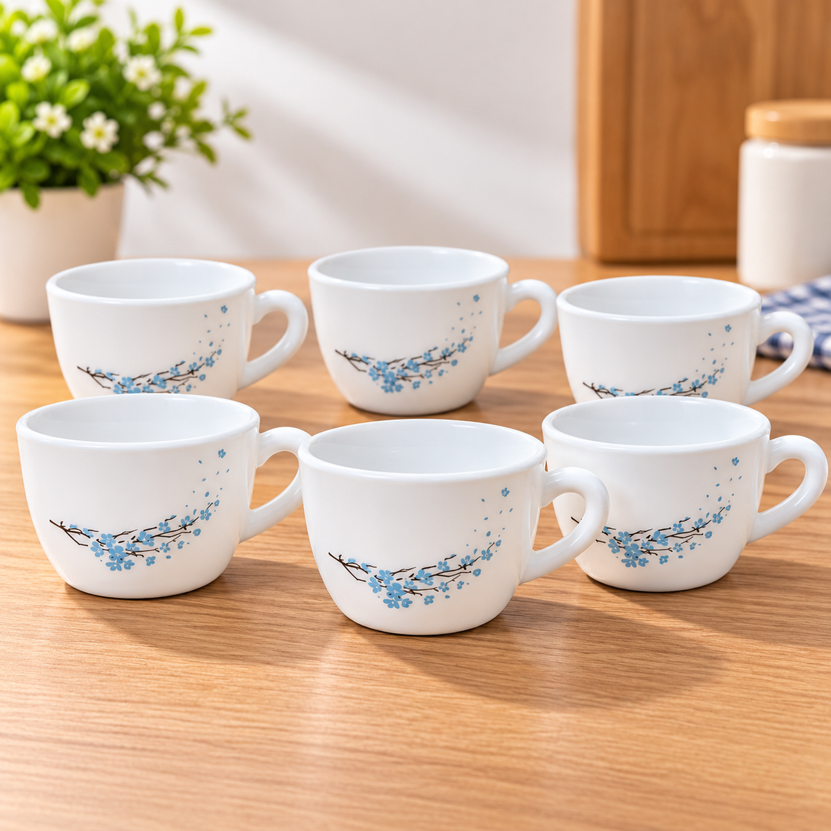 Cello Queen Cup Blossom 130 ML, Pack of 6 | Elegant Blue Floral Printed Tea Cups | Premium White Cups for Tea, Coffee, Milk & Daily Use | Stylish Drinkware for Home, Office & Gifting