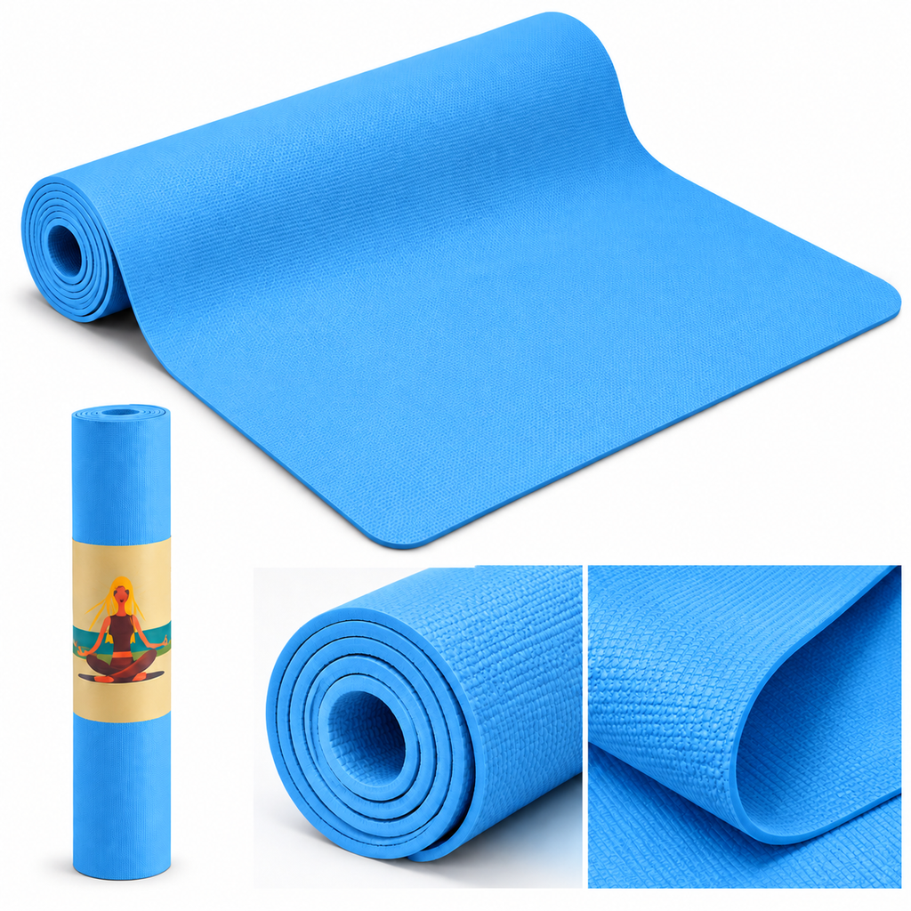 Blue 6mm Thick Yoga Mat 72 x 24 Inch, Large Size Non-Slip Exercise Mat for Men & Women | Water Resistant, Easy to Clean, Cushioned Fitness Mat for Yoga, Workout, Pilates & Home Gym