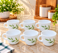 Cello Prince Bamboo Grove Cup Set of 6, 130 ML Each | Elegant Green Leaf Printed White Tea Cups for Tea, Coffee & Milk | Stylish Beverage Cups for Home, Kitchen, Office & Gifting