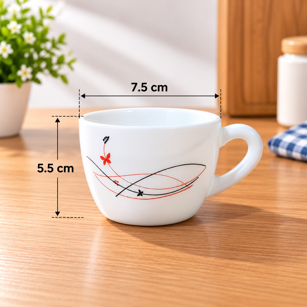 Cello Queen Cup Lush Fiesta 130 ML, Pack of 6 | Elegant Floral Design Tea Cups for Tea, Coffee, Milk & Hot Beverages | Stylish Cups for Home, Office & Daily Use