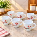 Cello Ricca Cherry Blossom Cup Set of 6, 100 ML Each | White Tea Cups with Red Cherry Blossom Floral Print | Stylish Cups for Tea, Coffee & Milk | Elegant Kitchen Drinkware Set