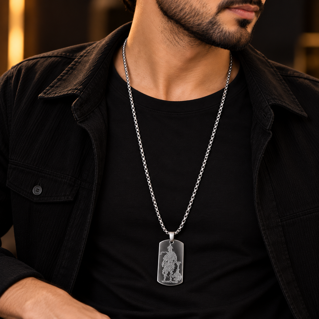 Stainless Steel Silver Rectangular Pendant Necklace for Men, 56 cm Length, 2 mm Chain Width | Military Style Pendant Chain, Stylish Fashion Jewellery for Casual Wear, Party Wear & Gifting