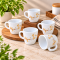 Cello Ricca Golden Mist Cup Set, 100 ML, Pack of 6 | White Printed Tea Cups with Golden Floral Branch Design | Stylish Cups for Tea, Coffee, Milk & Daily Use