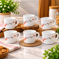 Larah Verona Cup Set of 6, 100ml Each | Elegant Red Floral Printed Tea Cups | Stylish White Small Coffee Cups for Home, Kitchen, Office, Guest Serving & Everyday Use