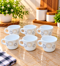 Cello Prince Crazy Dots Cup Set of 6, 130 ML Each | Stylish White Tea Cups with Golden and Grey Dot Pattern | Coffee, Tea & Milk Cups for Home, Kitchen, Office & Gifting