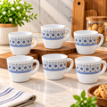 Larah Ocean Cup Set of 6, 100ml Each | Elegant Blue and Grey Floral Printed Tea Cups | Premium Small Cups for Tea, Coffee, Espresso, Milk & Serving | Stylish Cup Set for Home and Kitchen